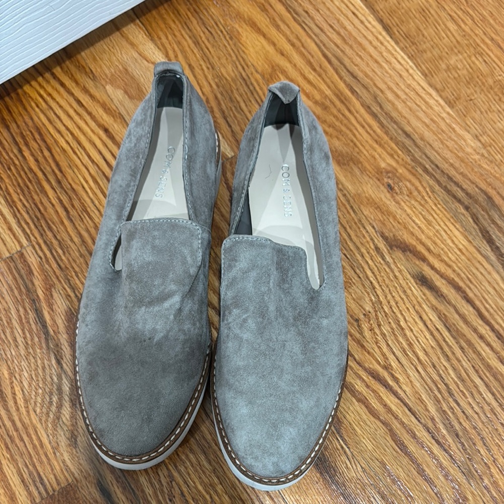 Gray Suede Flats with Rounded Toe and Low Sole